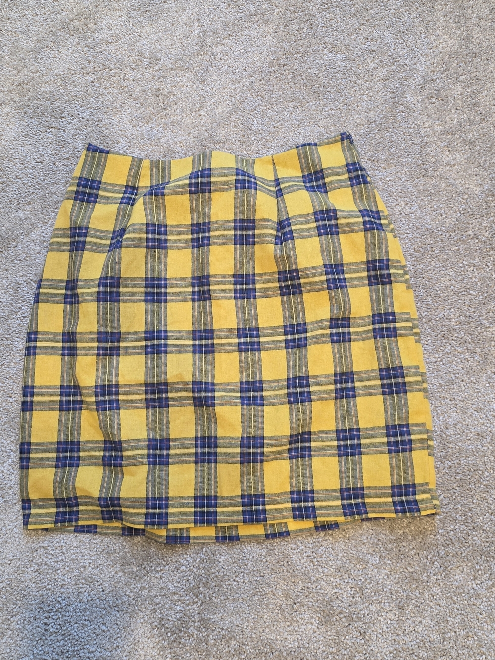 Zaful Yellow Plaid Mini Skirt with Navy Accents
